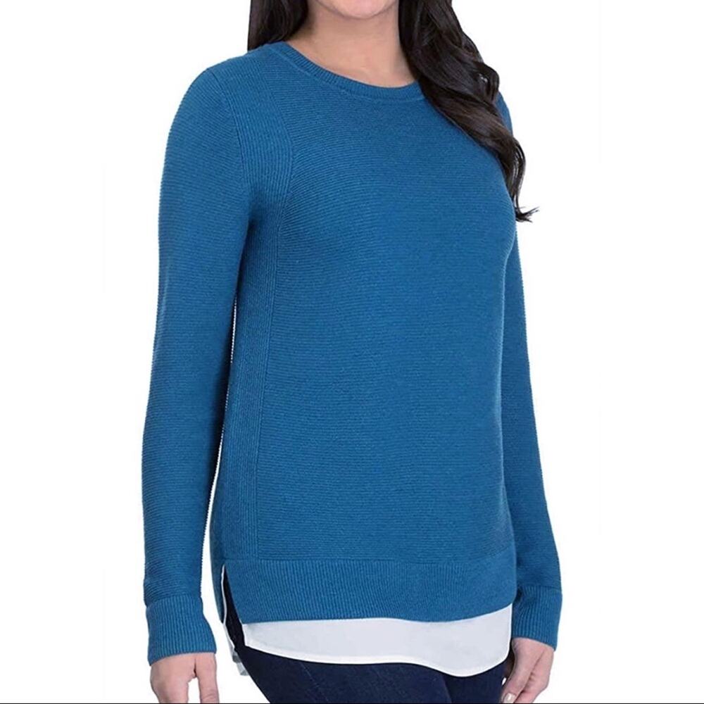 Hillary Radley Ribbed Mock Layer Preppy Long Sleeve Sweater Blue Womens Large
